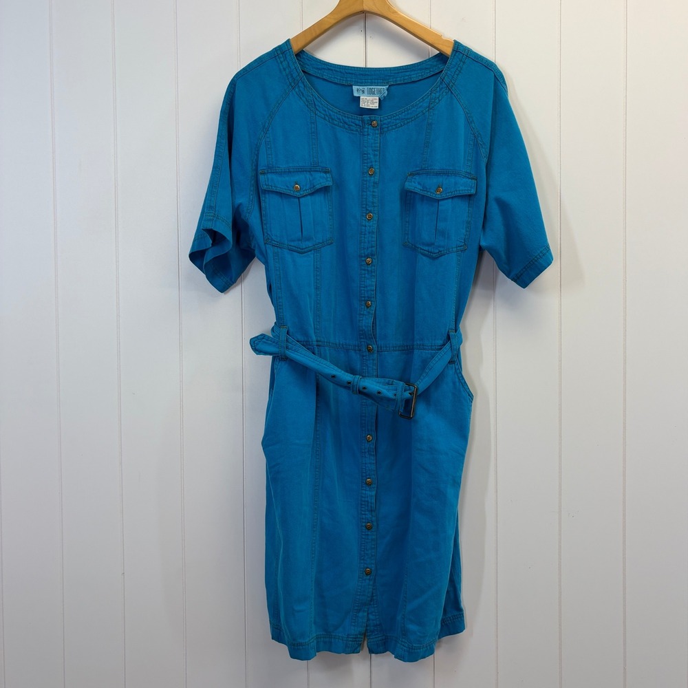 Vintage Together! Utility Denim Shirt Dress Women Size 16 Streetwear Coastal